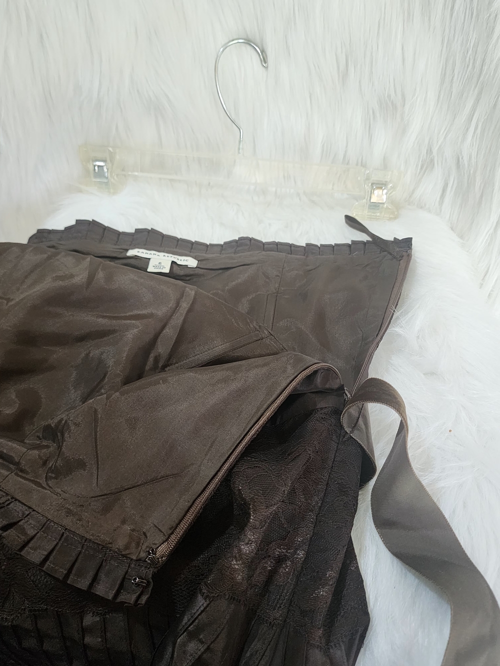 Banana Republic Strapless Chocolate Brown Lace & Pleated Midi Dress Sz 6 - Picture 7 of 7